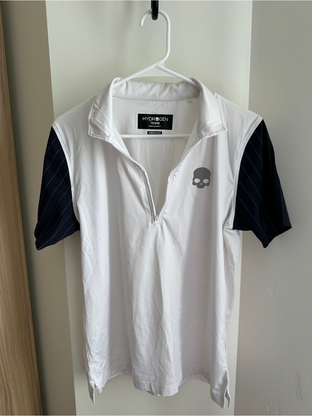 Hydrogen Tennis Half Zip Tech Tee White Blue Navy Skull Polo Men’s M